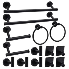 跨境14件套衛浴掛件黑色套裝掛鈎紙巾架毛巾杆毛巾環粘鈎亞馬遜