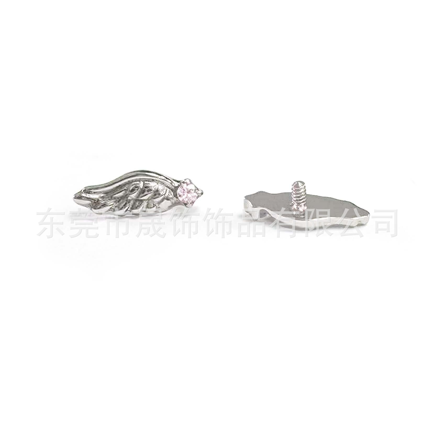 F136 Titanium 天使之翼 Studded 5A Cubic Zirconia 翅膀 Double Ear 洞 Ear Stud G23 Implant Grade Titanium Piercing Jewelry Helix Cartilage Stud