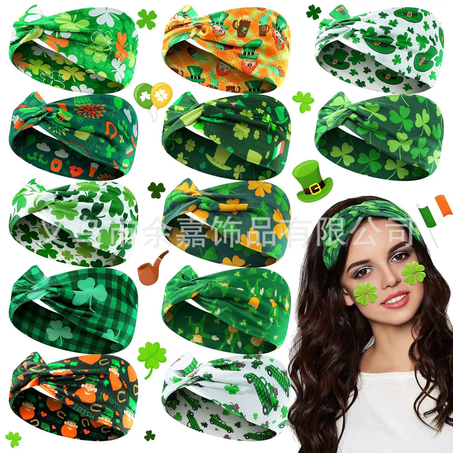 Новая трансграничная Женская эластичная повязка для волос с ирландским клевером и Святым Патриком, впитывающая пот, для йоги, бега, спорта