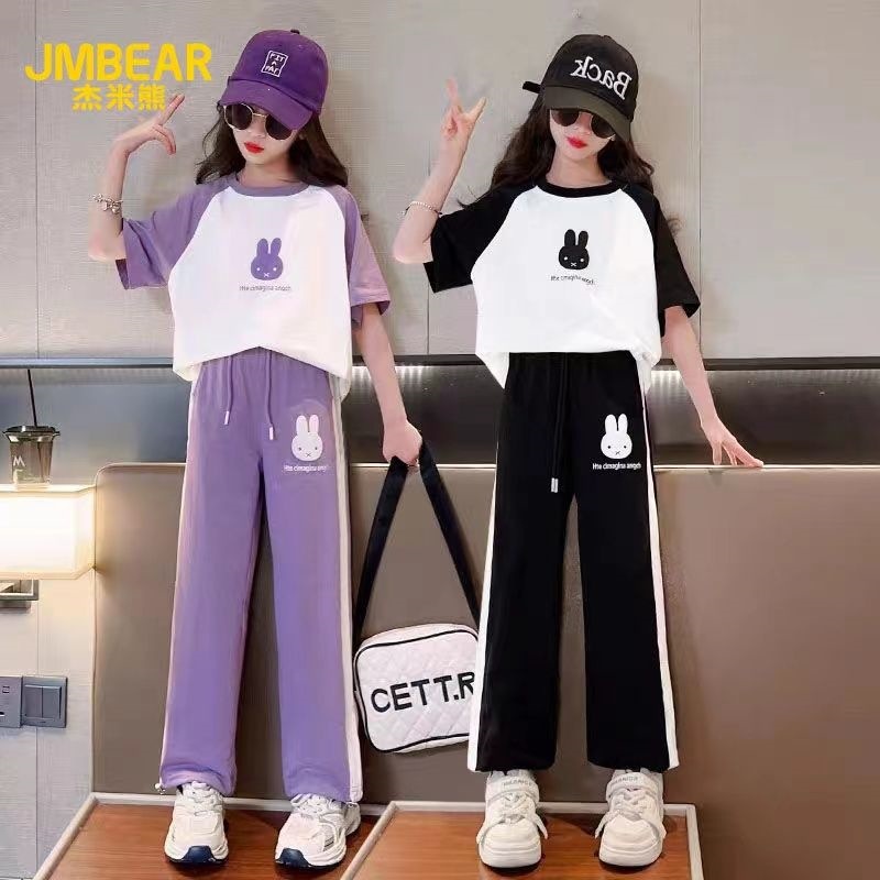 Girls' Summer Suit Set 2024 New Style Thin Stylish Polo Collar Quick-Drying Basketball Suit Summer Casual Two-Piece Set
