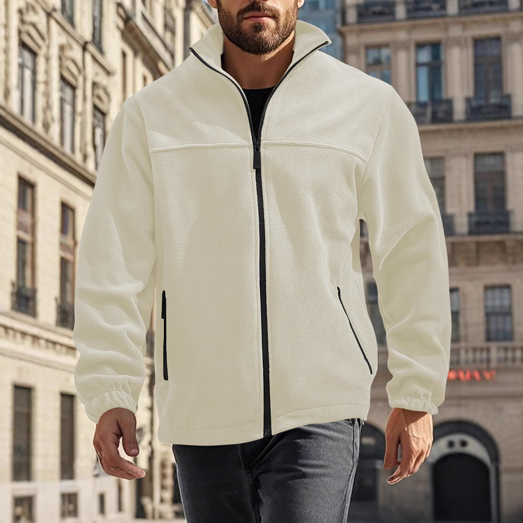 Neue europäische und amerikanische Herren-Polarfleecejacke für Frühling, Herbst und Winter 2026, Outdoor-Jacke mit Reißverschluss und Stehkragen_voghion.com