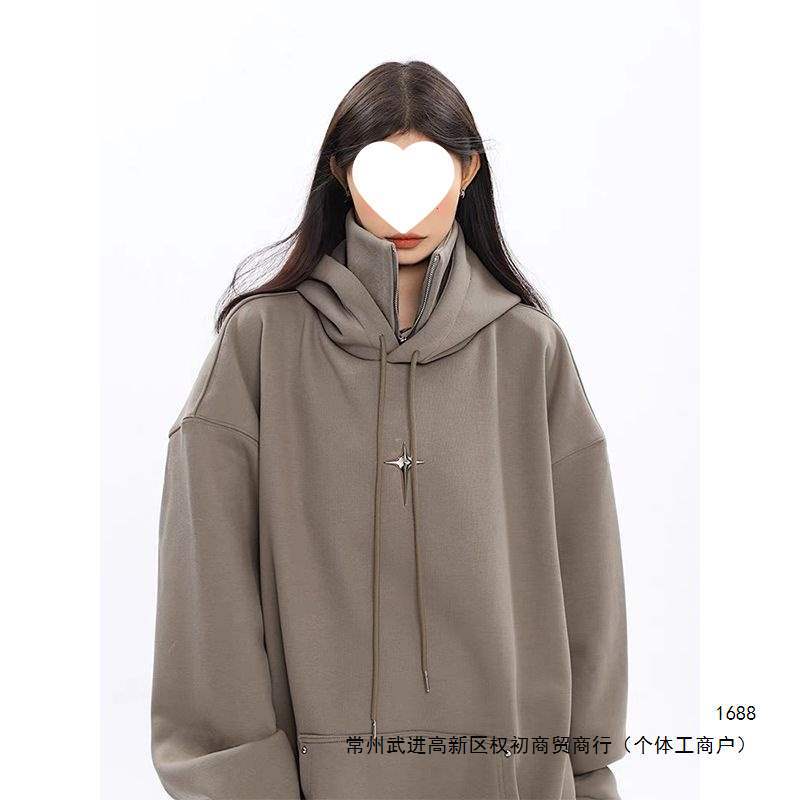 Heavyweight design metal zipper hooded sweatshirt for women, thickened, warm, loose fit, perfect for autumn and winter, 2026 new style.