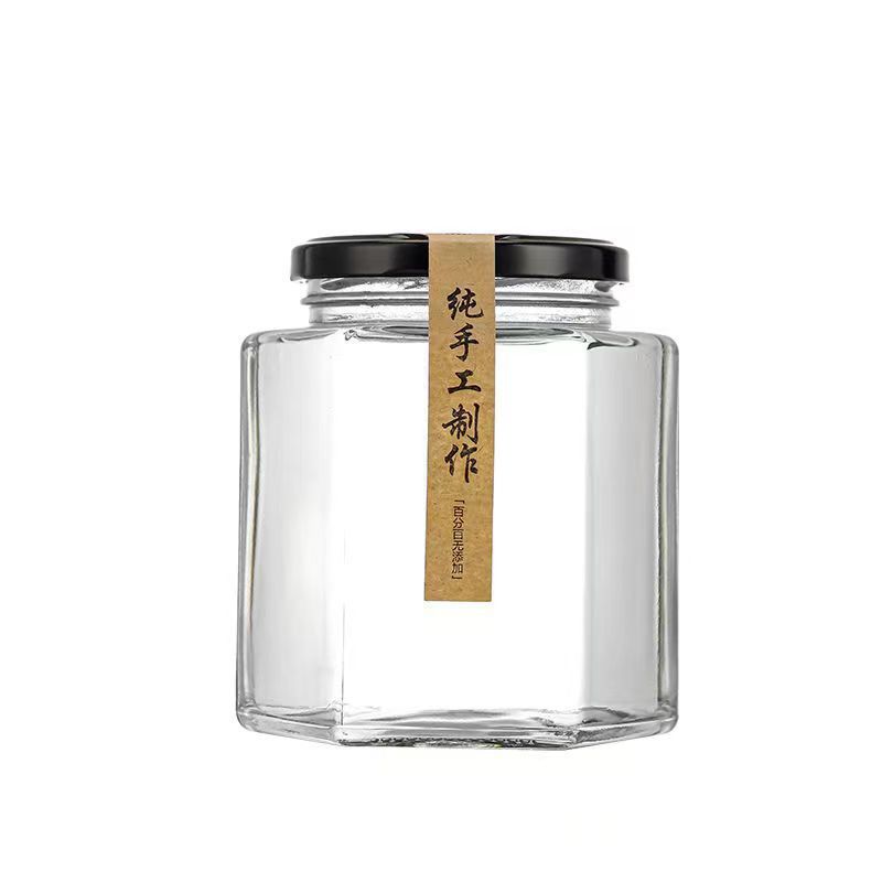 六角储物罐厨房用玻璃酱菜瓶透明大容量蜂蜜瓶空瓶500ml现货批发|undefined