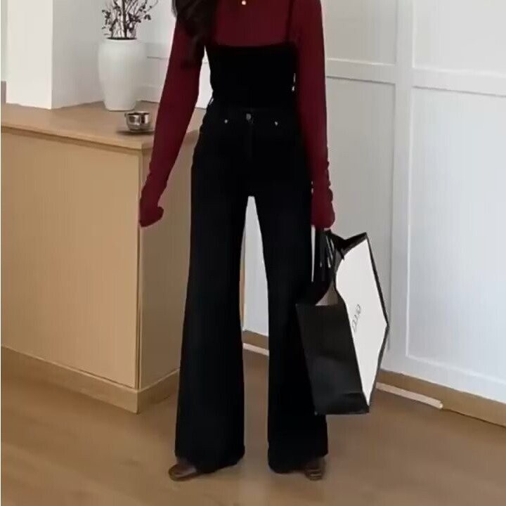 Hot Girl Light Blue Jeans Women's Summer High-Waisted Washed Boot-Cut Pants Versatile Floor-Length Pants Black Gray Wide-Leg Pants Hot Girl Light Blue Jeans Women's Summer High-Waisted Washed Boot-Cut Pants Versatile Floor-Length Pants Black Gray Wide-Leg Pants