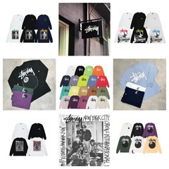 stussy跨境外贸批发斯图西印花长袖T恤潮牌休闲宽松打底衫男女ius
