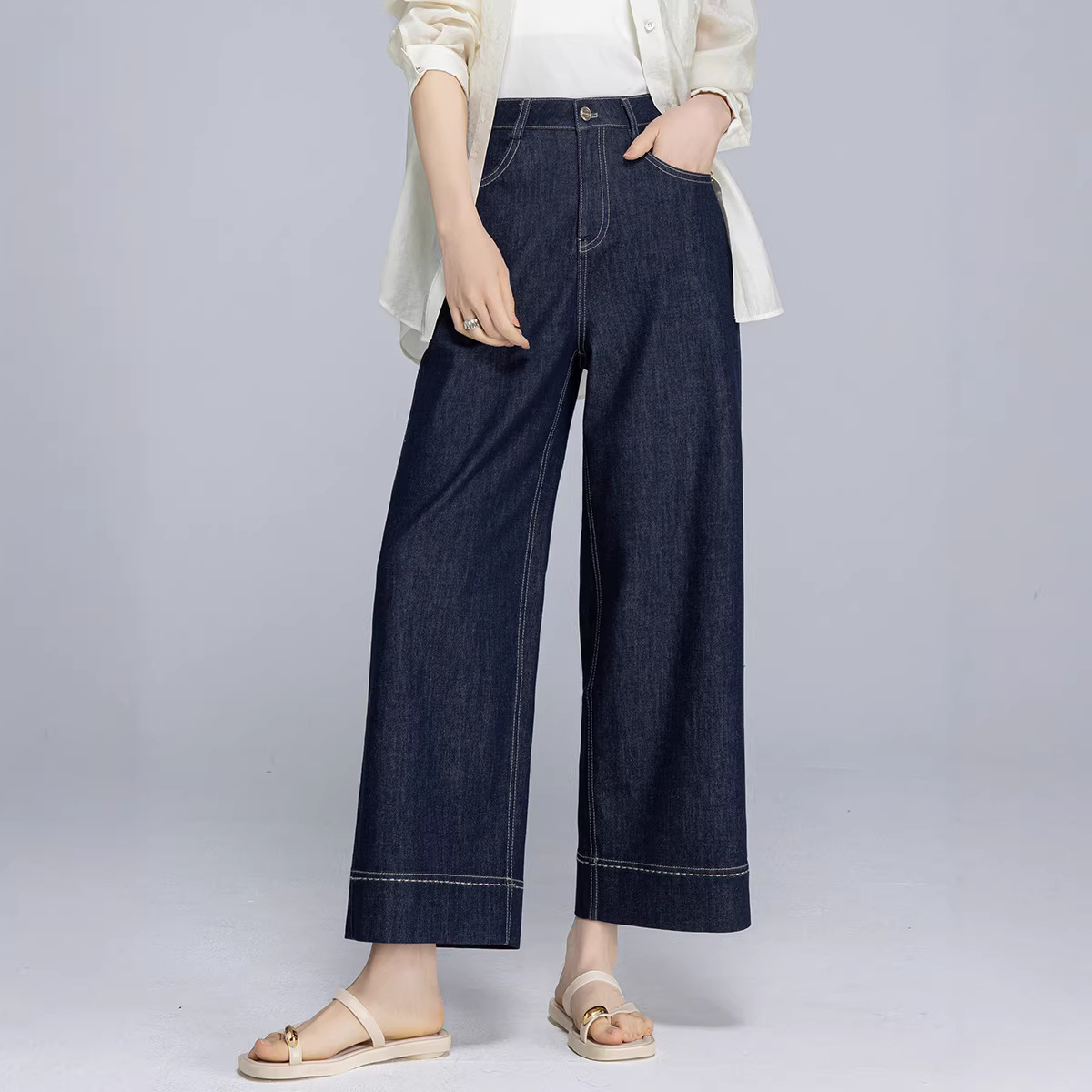 广魅天丝麻牛仔裤阔腿裤女夏季薄款宽松休闲女裤2025新款直筒九分