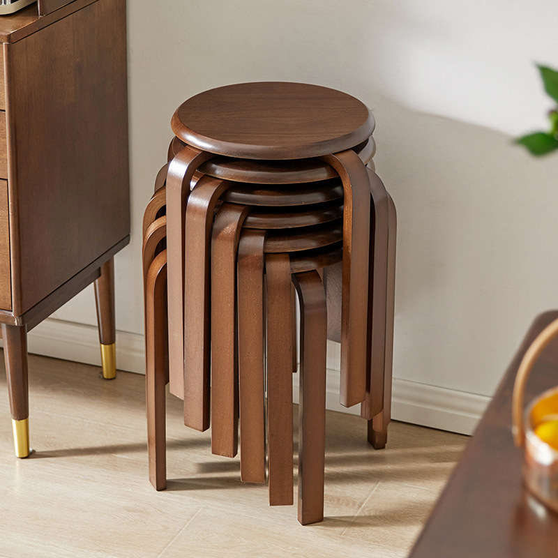 Solid Wood Living Room Dining Chair, Household Round Stool, Simple Modern Low Stool, Stackable, Economical and Practical Small Stool Dining Table