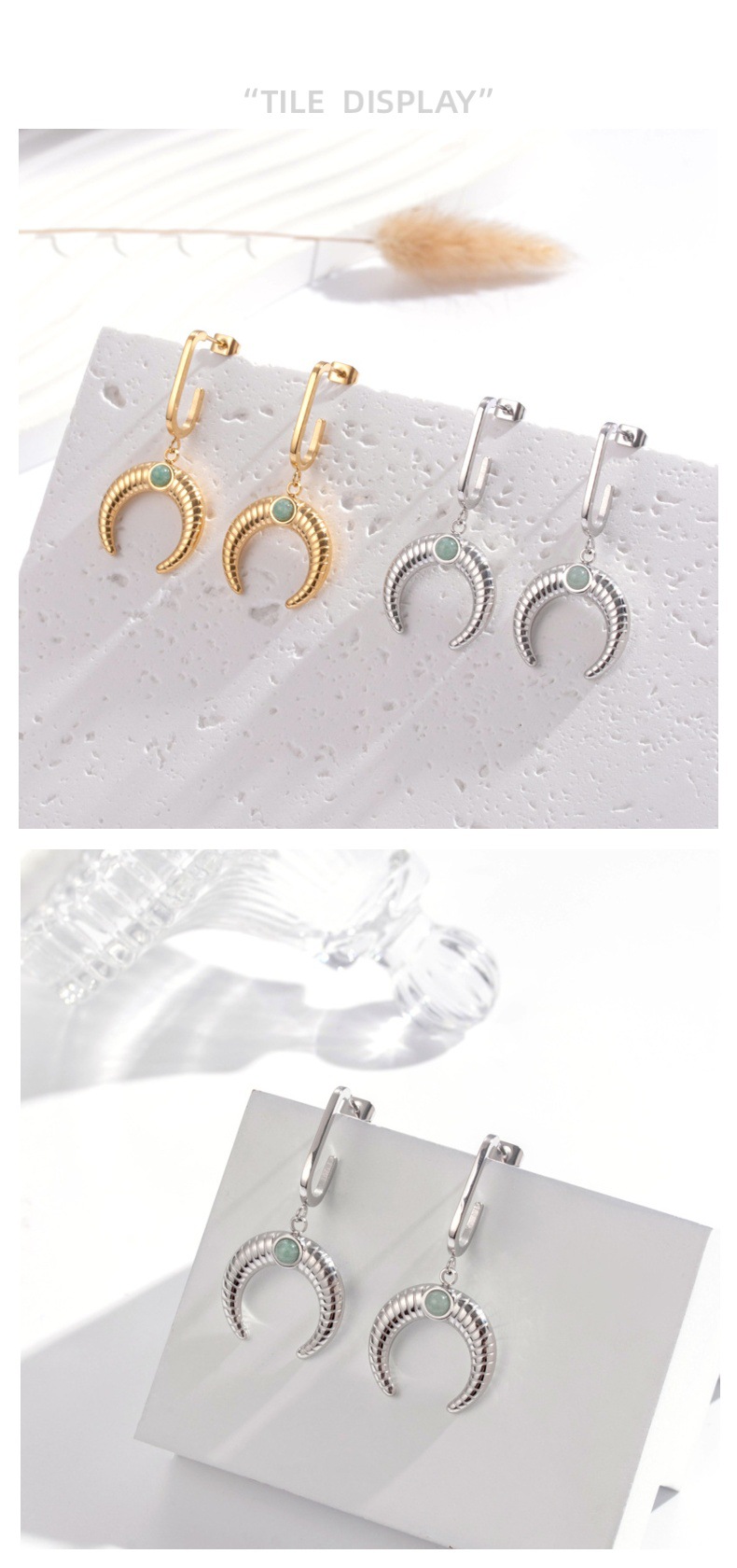 1 Pair Casual Simple Style Horns Plating Inlay Titanium Steel Zircon Drop Earrings display picture 1