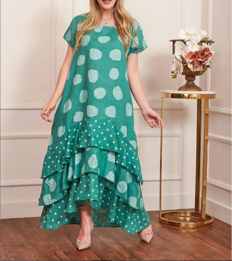 Holiday, Daily Occasion Wholesale Women's Vacation Printing Round Dots Holiday Daily Round Neck Short Sleeve Swing Dress