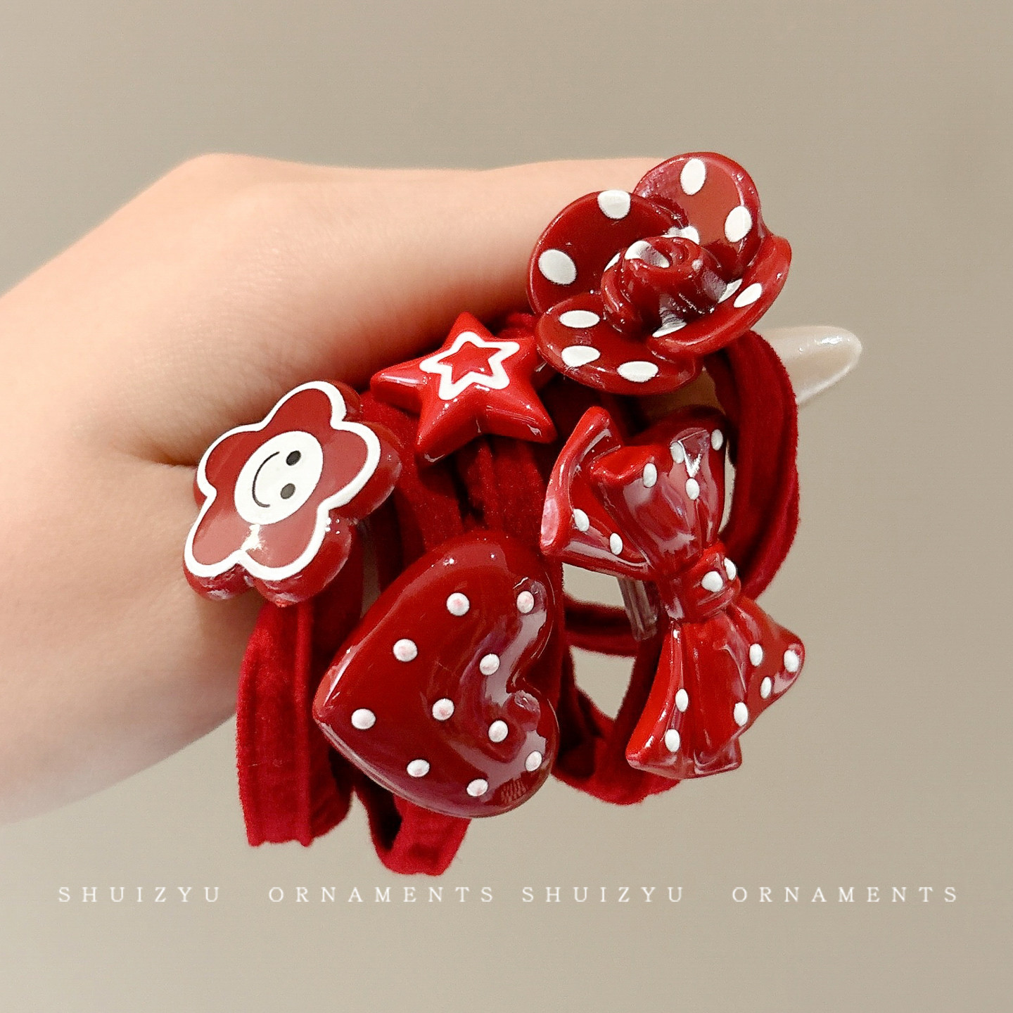 Niños rojos de Año Nuevo cabello de cabello de alta elástica cabello de cabello de cola de caballo de cabello no lastimar correa de cabello tocado