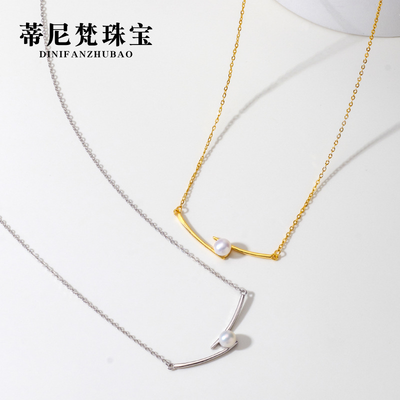 S925 plata esterlina palillos de agua dulce collar de perlas mujer clavícula cadena luz lujo nicho diseño simple colgante collar