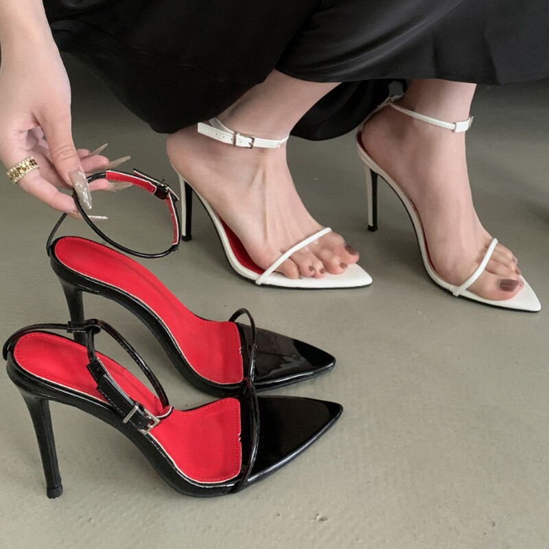 Cross-Border European and American Women's Fashion Party High-Heeled Sandals with One-Strap Cross Ankle Strap Buckle and Round Toe Stiletto Heels