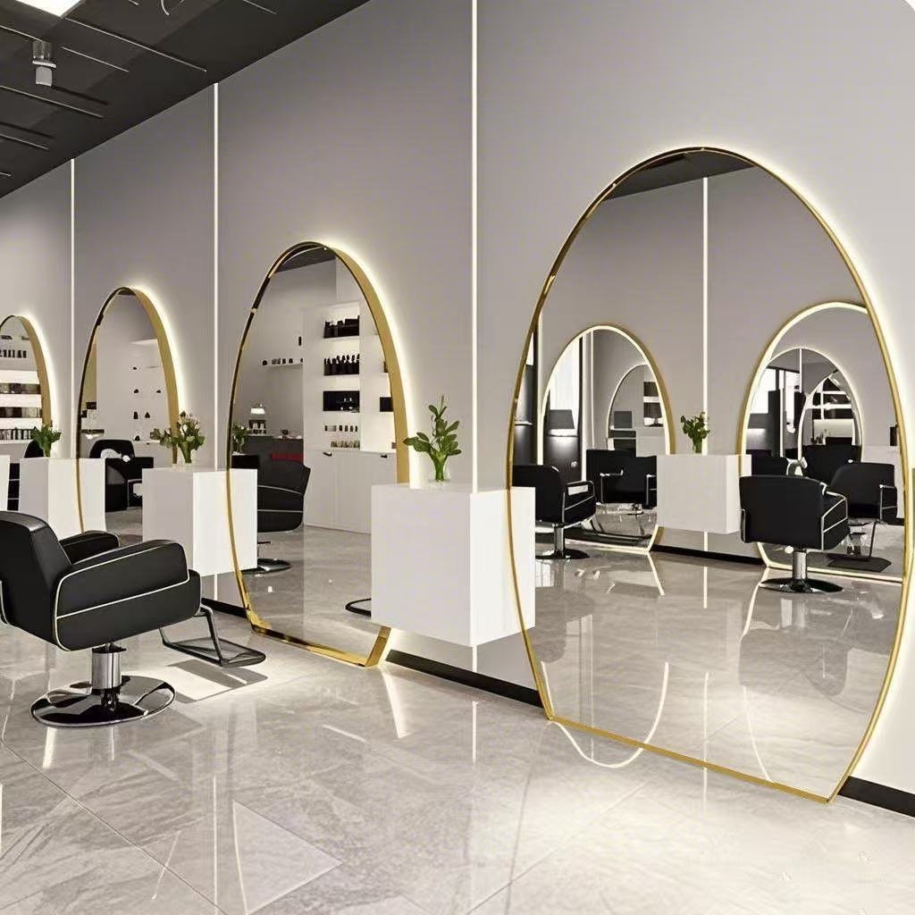 Espejo de Peluquería con Luz LED de Metal De Pie para Salón de Belleza