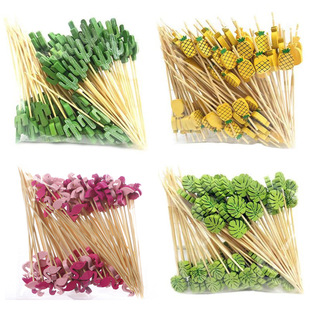 Cross-border Hot Sale 25PCs Fancy Creative Disposable Bamboo Bar ktv Cocktail Sign Cute Fruit Sushi Bamboo