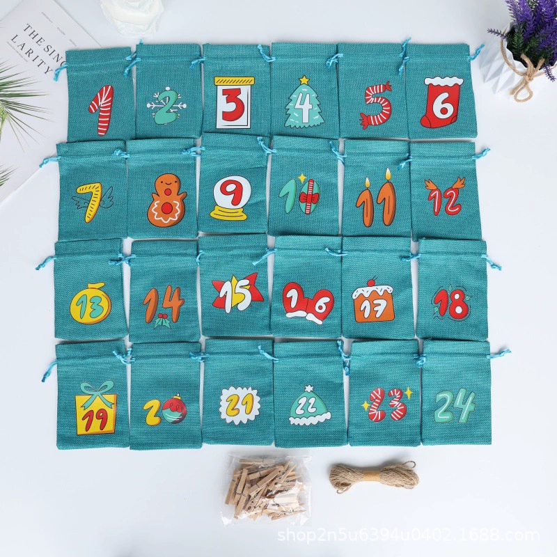 В наличии трансграничный искусственный льняной рождественский адвент-календарь, подвесная сумка, подарочная упаковка для конфет, сумка для хранения, декоративное подвесное украшение