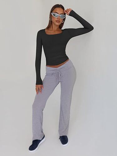 Women's Short Sleeve Independent Station Solid Color Western Style Collar Slim Fit Clothing Long Sleeve T-shirt