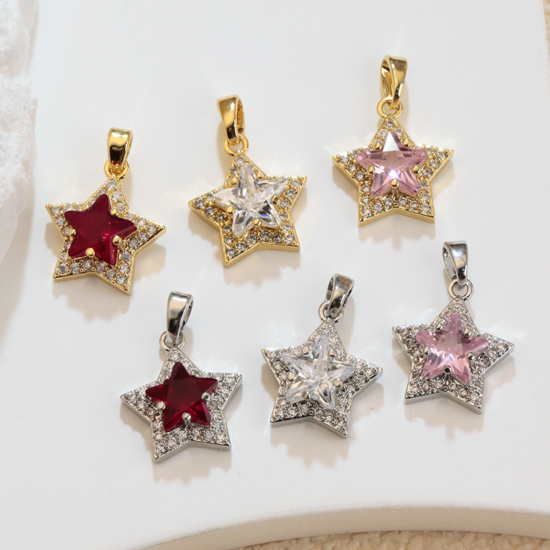 Cross-Border 18K Gold-Filled Micro-Paved Zircon Accessories Star Five-Star Simple Pendant DIY Necklace Earrings Pendant Material