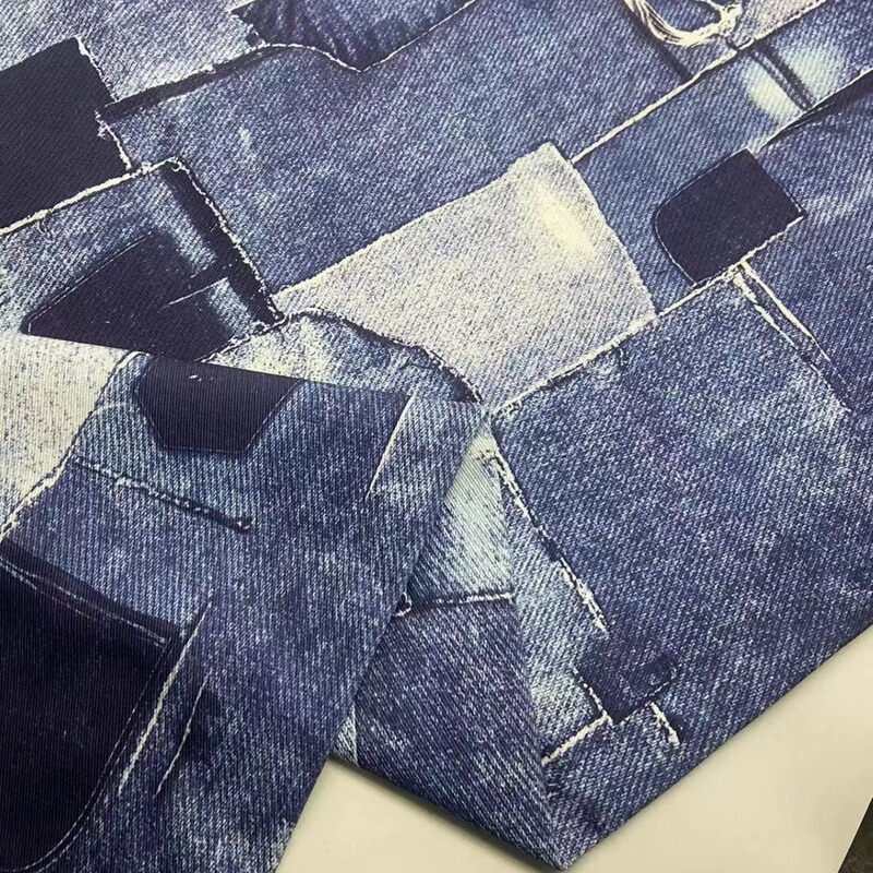 Tide brand stitching Denim graffiti fabric pants skirt coat clothing bags shoes and hats fabric wholesale
