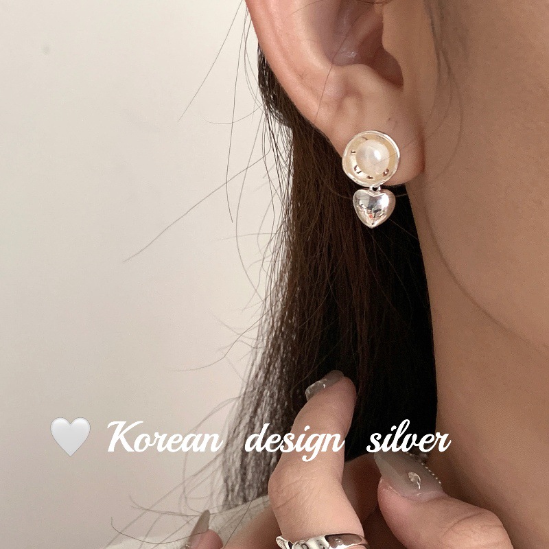 韓國2023年秋冬新款銀飾 S925純銀荷包蛋愛心耳釘女 精緻Ins耳環