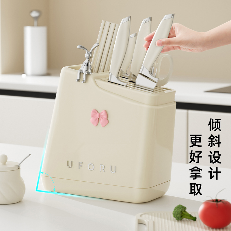 Трапециевидная подставка для ножей для кухни, многофункциональная, со встроенным держателем для ложек, палочек и ножей, с дренажем.