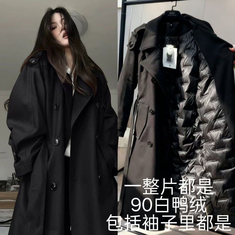 Plus-size down coat with inner lining, mid-length, 2026 new popular model, high-end British style coat Plus-size down coat with inner lining, mid-length, 2026 new popular model, high-end British style coat