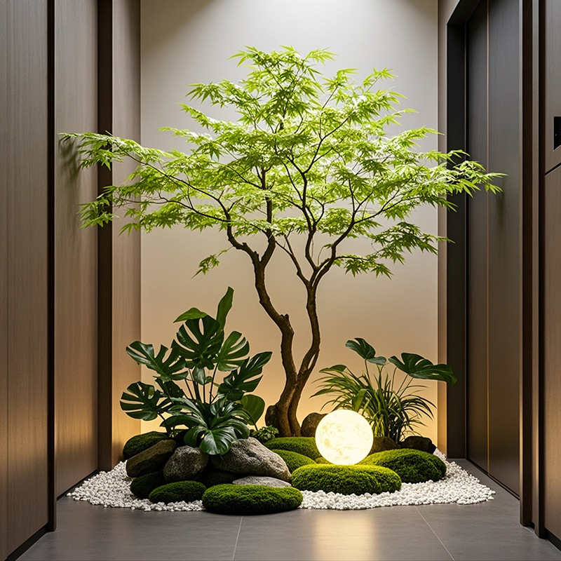 青楓の大型観葉植物、室内装飾用人工樹、模造樹、景観造園、リビングルームの床置きグリーン装飾、高級模造品|undefined