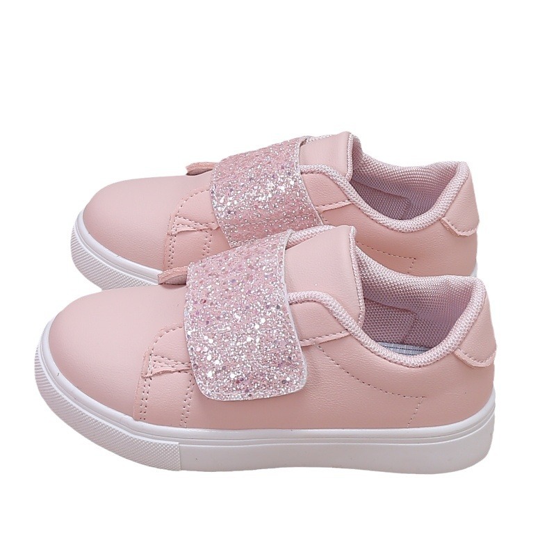 2024 primavera nueva moda rosa sequinilla velcro diseño de zapatos de skate para niñas suministro transfronterizo de comercio exterior ecológico