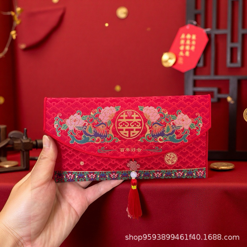 高級刺繍赤い封筒生地赤い封筒宋錦赤い封筒1万円変更口紅|undefined