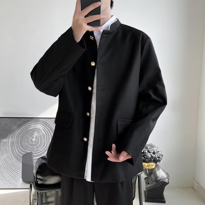 2026 Spring Collection: Designer's New Chinese-Style Men's Deconstructed Double-Layer Hollow-Out Improved Stand-Up Mandarin Collar Casual Suit