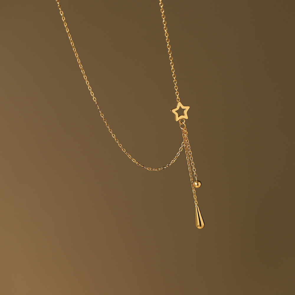 Real Gold Plated Plating Material 304 Stainless Steel Pendant Material Real Gold Plated Star 304 Stainless Steel Vacation Classic Style Waterproof Non Tarnish Titanium Steel Necklace