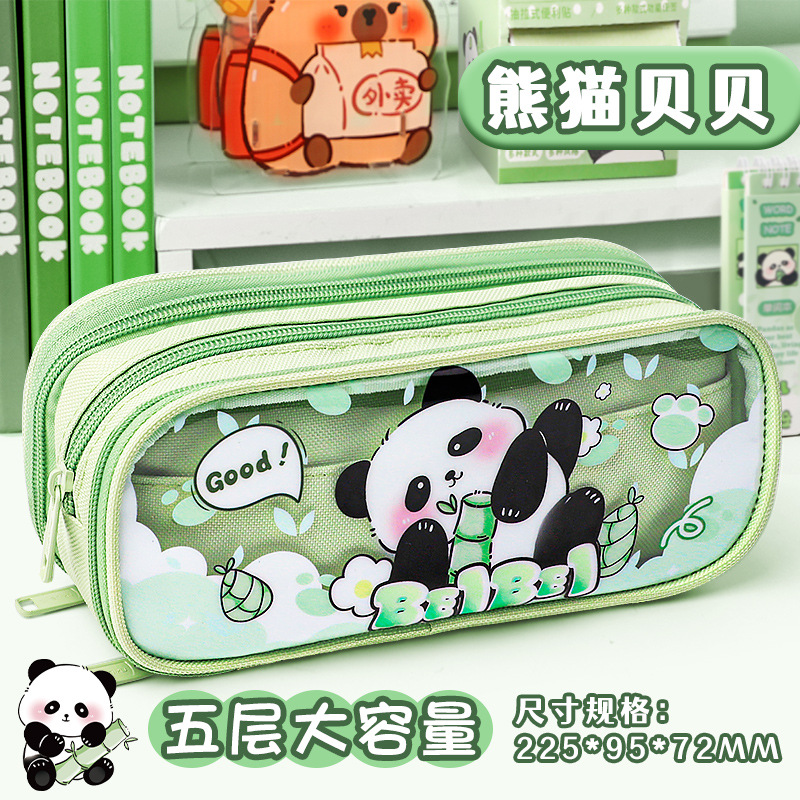 Bolsas de papelería lindas bolsas de lápiz de dibujos animados transparentes caja de papelería de gran capacidad para niños y niñas cajas de lápiz de almacenamiento multicapa