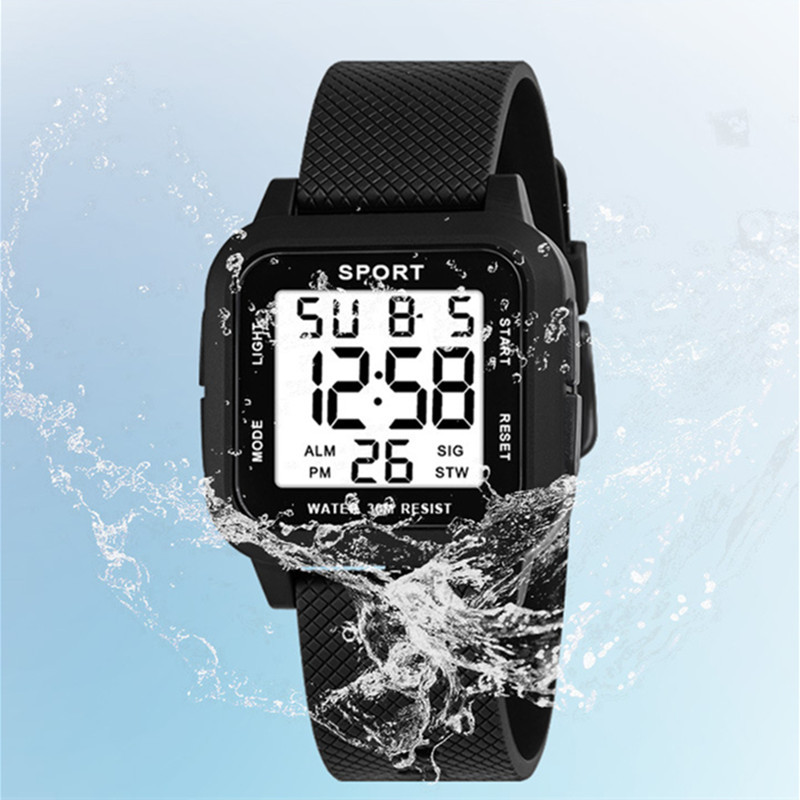 Hombres al aire libre cuadrado multi-funcional deportes reloj electrónico moda simple impermeable hombres casual estudiante reloj al por mayor