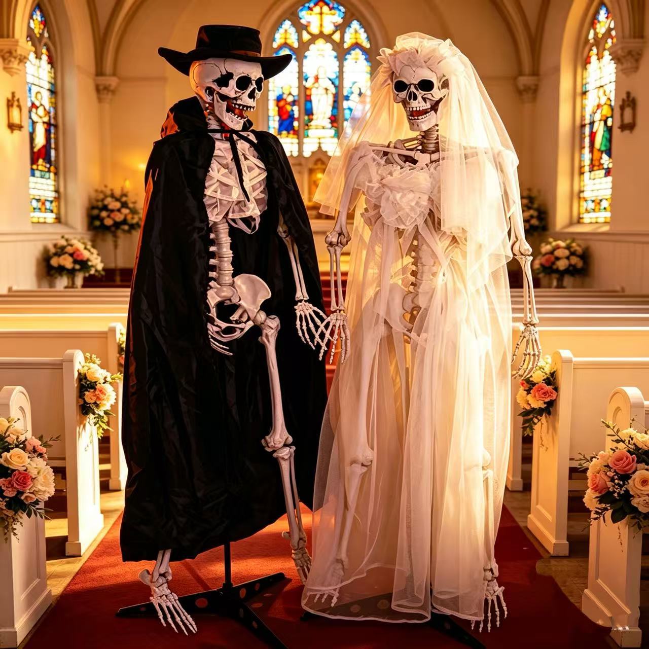 Halloween activado por voz, brillante, fantasma de terror llamado esqueleto, decoración de esqueleto, casa embrujada, accesorios de habitación secreta, novio y novia