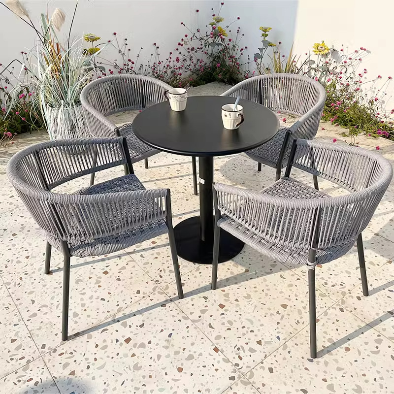 Mesas y sillas al aire libre, tienda de té con leche al aire libre, salón de café, ocio, impermeable, protector solar, jardín, balcón, combinación de ratán