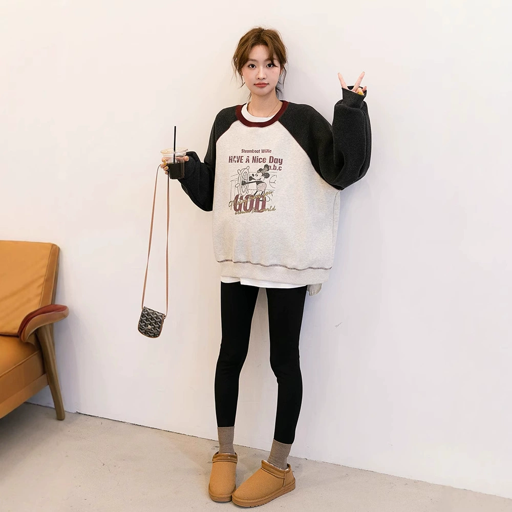 Осенняя и зимняя бархатная одежда для беременных корейская версия рукава рукава толстый толстый толстый мультфильм милый