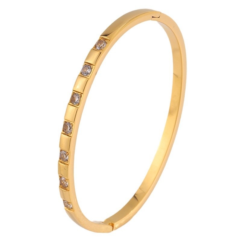 Brazalete de acero de titanio de moda de diseño simple de mujer electrodoméstica de titanio de diamante de rejilla ligera de lujo de alta versión no decoloración joyas de brazalete image 5