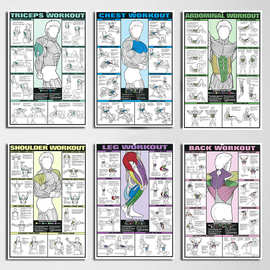 亚马逊海报健身活动挂图 workout运动锻炼肌肉训练健身房装饰画