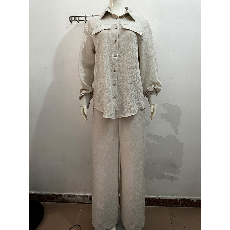 GraceChic GraceChic Set casual alla moda latino-americana, elegante, tinta unita, con maniche a lanterna, camicia monopetto a vita alta_voghion.com