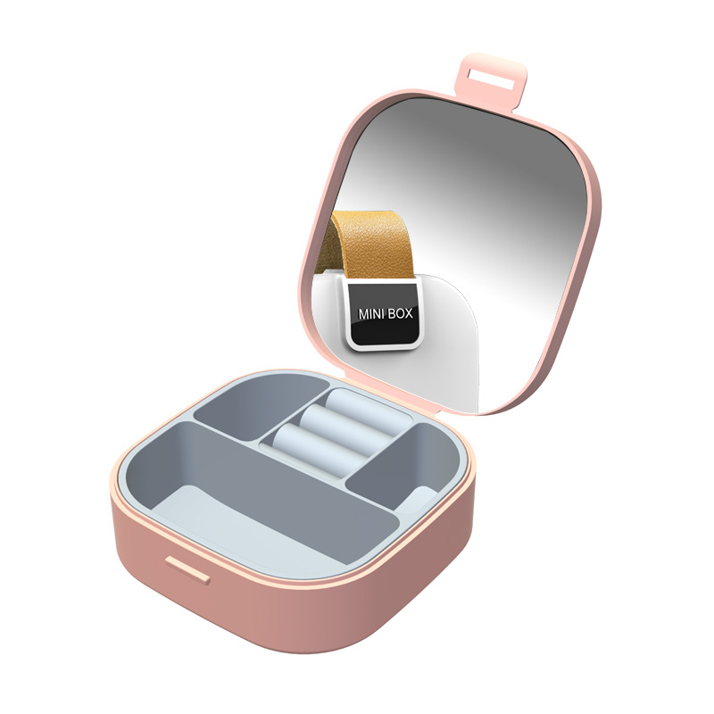 Suministro directo transfronterizo de viaje Mini caja de anillo Caja de joyería portátil pequeña Pendientes de cuero de plástico Anillo de almacenamiento de joyas