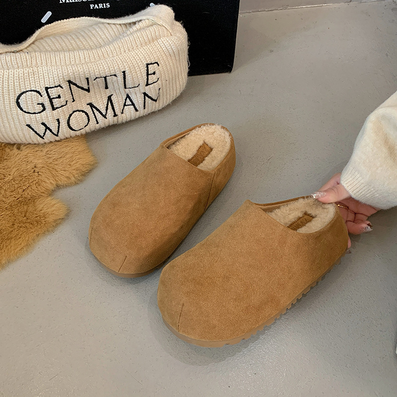 厚底博肯鞋半拖女秋冬加绒2025新款一脚蹬包头半拖鞋博肯外穿棉拖|undefined