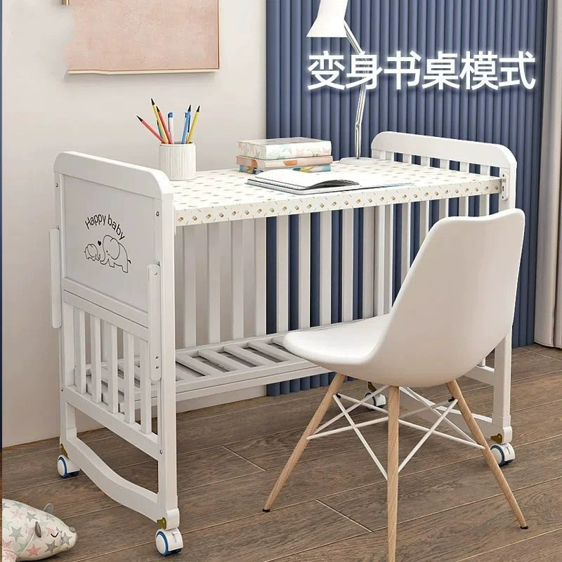 Белая кроватка в европейском стиле из массива дерева, съемная многофункциональная люлька с сокровищами, детская большая кровать для новорожденных, bb