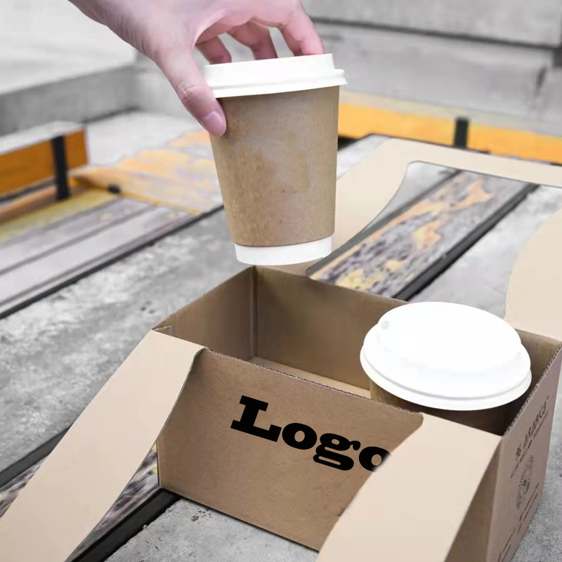 コーヒーボックス使い捨て手提げカップホルダー卸売ミルクティーデザート手提げダブルカップトレーテイクアウトパッケージ提箱印ロゴ|undefined