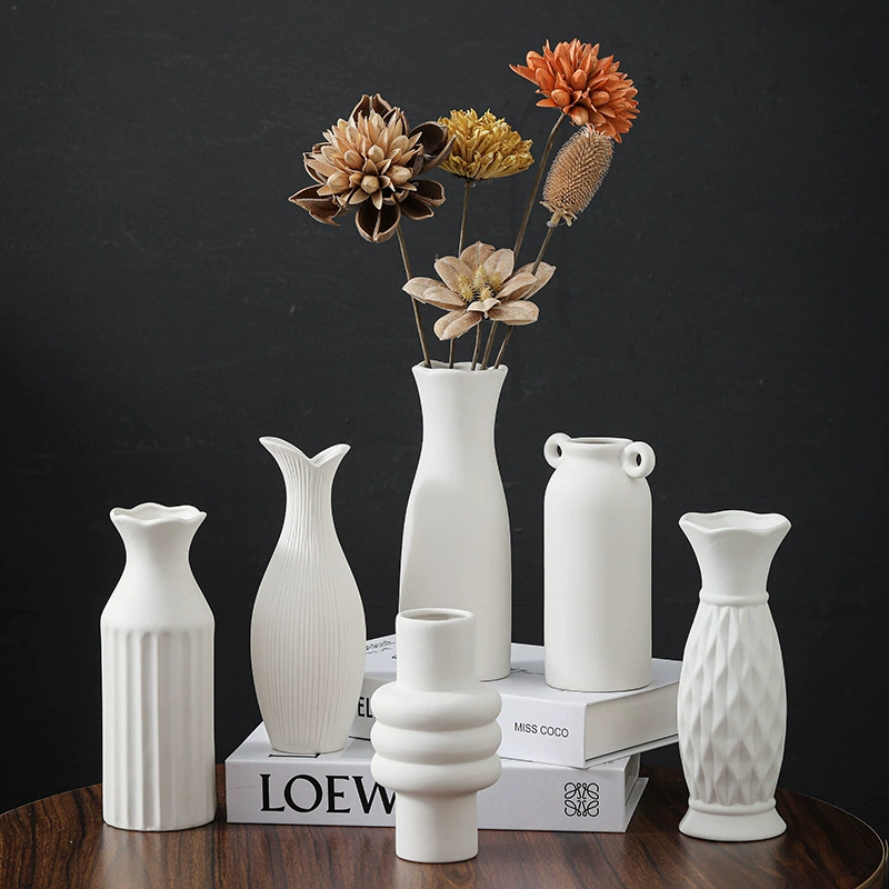 Скандинавская белая керамическая ваза, матовая ваза для дома, гостиной, B&B, композиция из сухоцветов, декоративные украшения