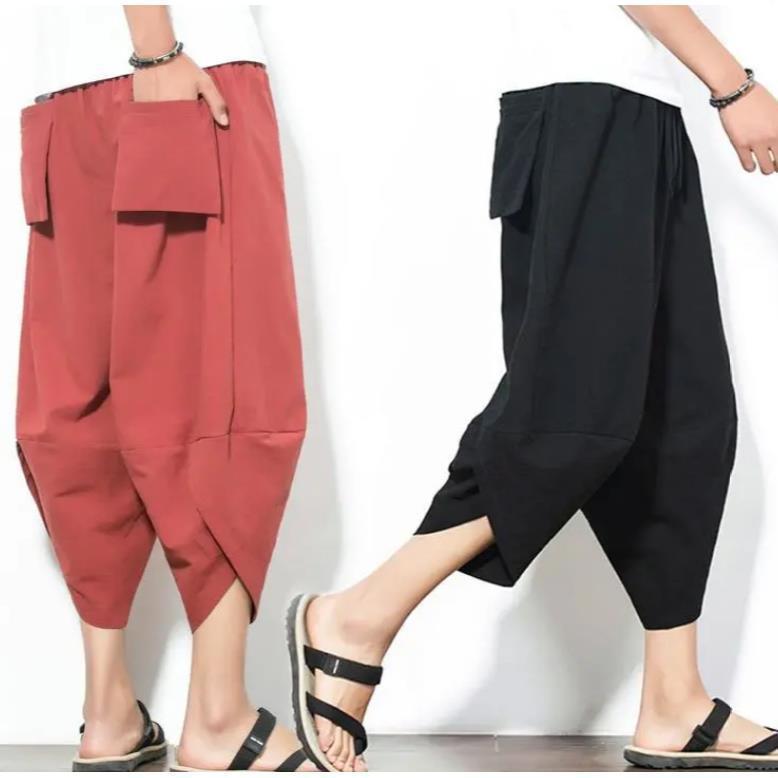Pantalones anchos pantalones recortados sueltos para hombres tendencia más gordos pantalones de estilo chino de talla grande pantalones cortos casuales pantalones harem