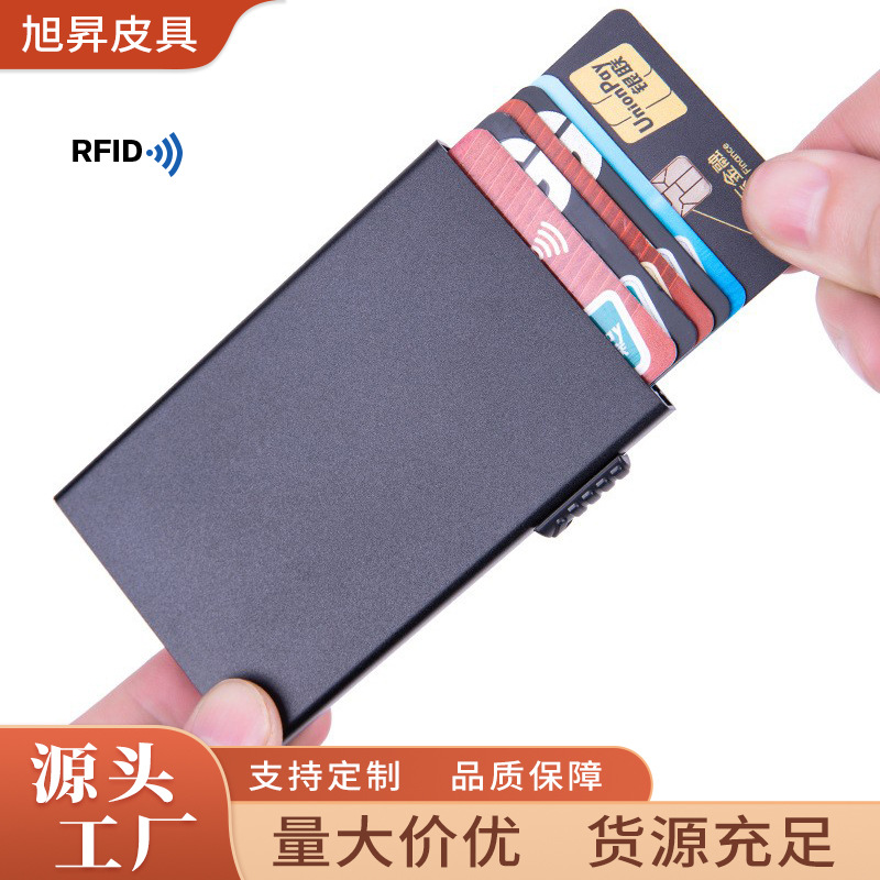 Desgaussing de fábrica caja de tarjeta bancaria bolsa de tarjeta de metal automático pop-up Tarjeta de tarjeta antirrobo bolsa de aleación de aluminio