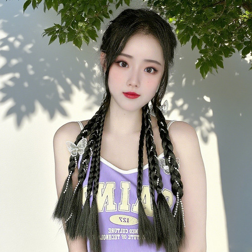 Wig Braided Daughter, Ponytail Sweet and Cool Girl, Pearl Braid, French Twist Long Hair, Internet Celebrity, Hot Babe, Boxing Braids