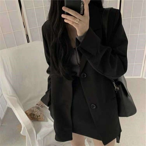 Women's Spring and Autumn Western Style OOTD Cute Little Black Dress Fashion Korean Version Loose Small Suit Student Trend