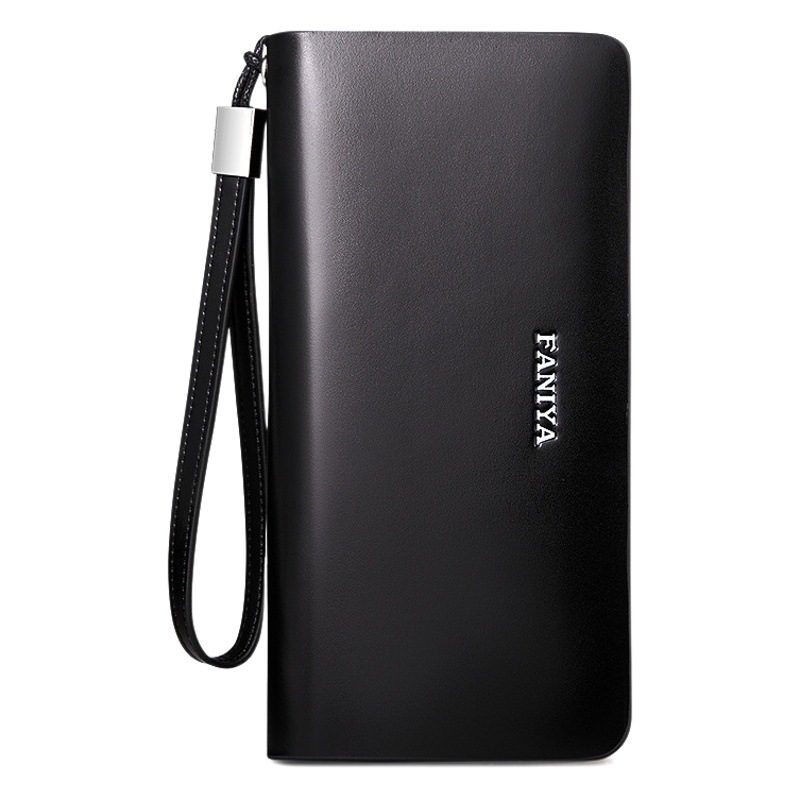 Guangzhou Fanya men's wallet long zipper leather multi-functional handbag cowhide card holder clutch wallet