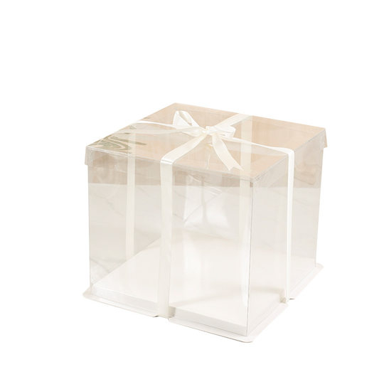Wholesale large 4681012 inch transparent birthday cake box with high-rise cake box square double-layer paper lid packaging box