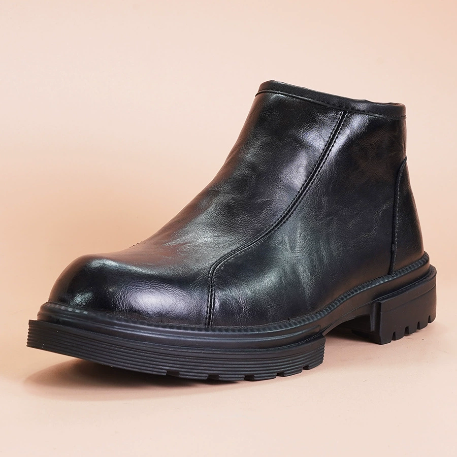 Боковые молнии сапоги Martin мужские плюшевые английские кожаные сапоги мотоцикла зимой увеличены